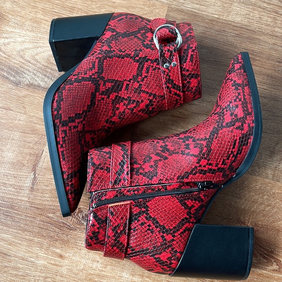 Red Snakeskin Booties - Picture 2 of 4